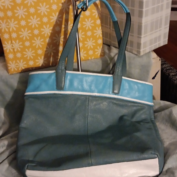 🤟TRADED🤟Hold for BO COACH Large Turquoise/Gray Tote Bag Op Art - Picture 5 of 9